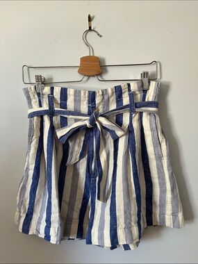 Madewell Women’s Blue Striped Linen Blend High Rise Coastal Beach Shorts Sz:4